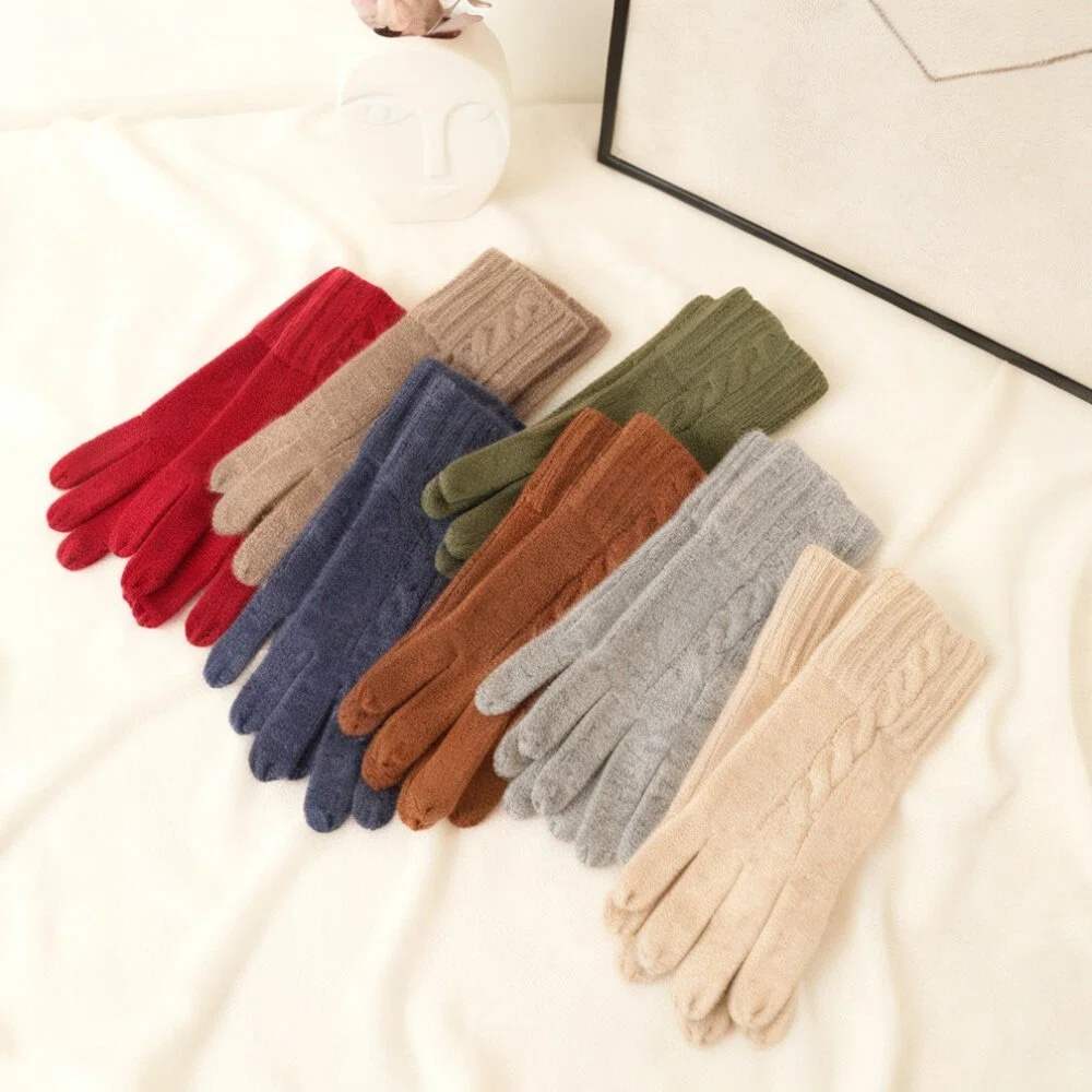 New Fall & Winter Cable Knit Pure Cashmere Gloves