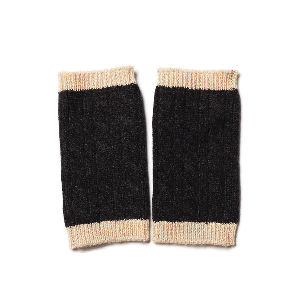 Fall & Winter Cable Knit Color-trim Pure Cashmere Fingerless Gloves