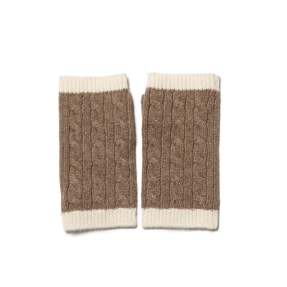 Fall & Winter Cable Knit Color-trim Pure Cashmere Fingerless Gloves