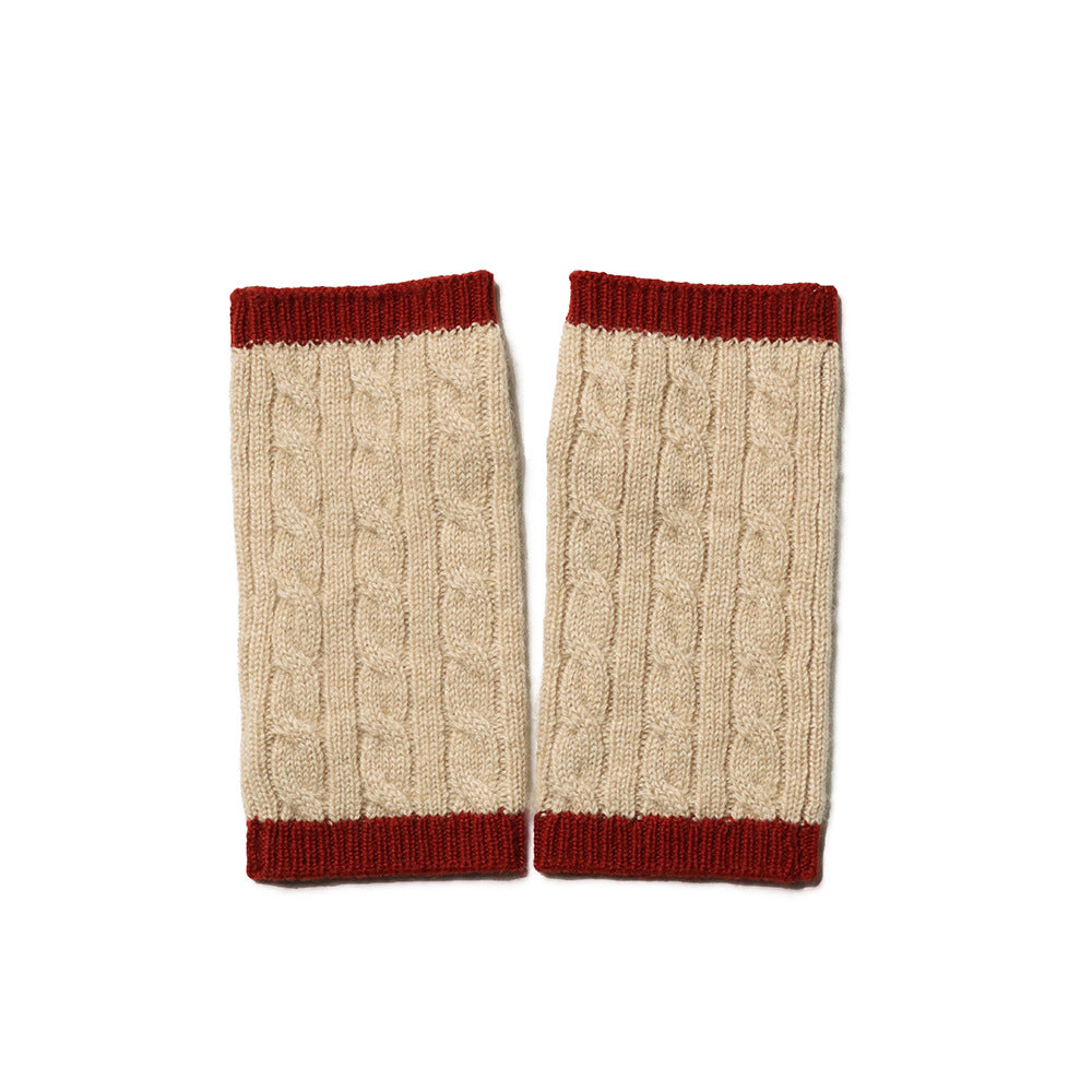 Fall & Winter Cable Knit Color-trim Pure Cashmere Fingerless Gloves
