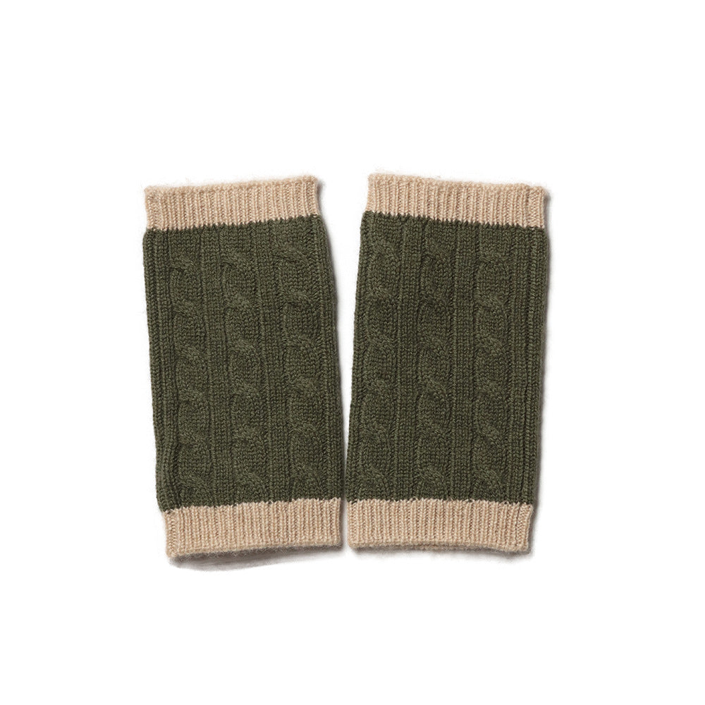 Fall & Winter Cable Knit Color-trim Pure Cashmere Fingerless Gloves