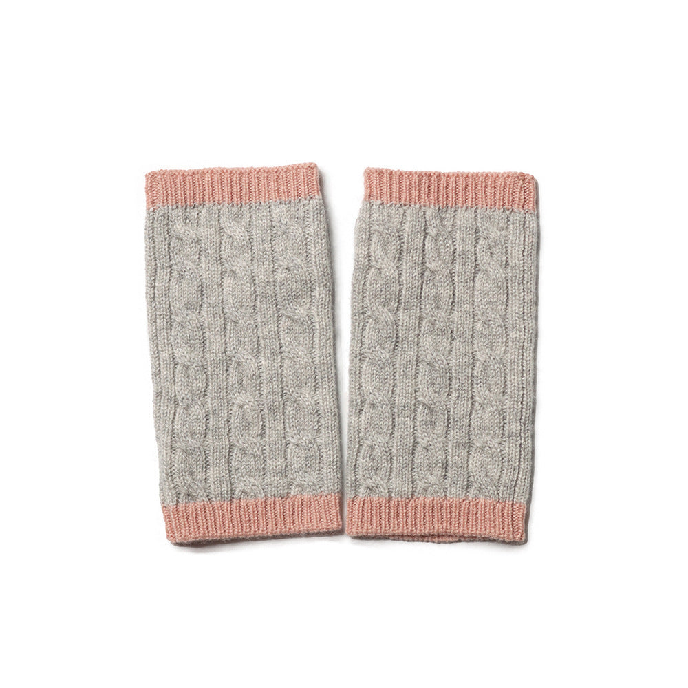Fall & Winter Cable Knit Color-trim Pure Cashmere Fingerless Gloves